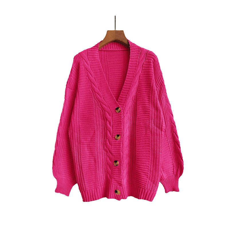 Chic Lantern Sleeve Knit Cardigan for WomenLoose Fit, V-Neck, Sexy Sweater Coat