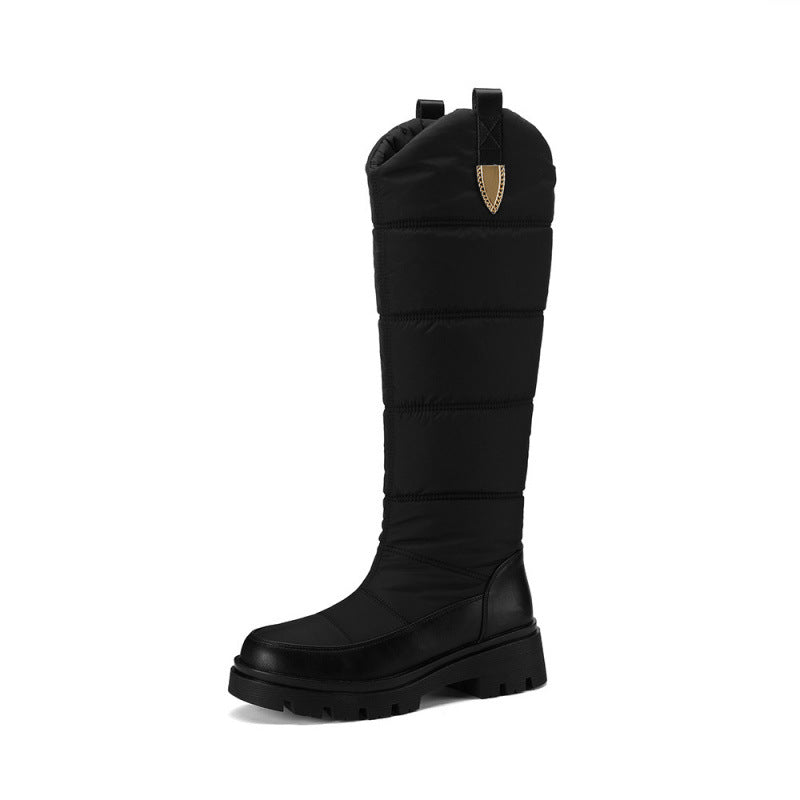 Down cloth waterproof thick fur snow boots high boots with sloping heels