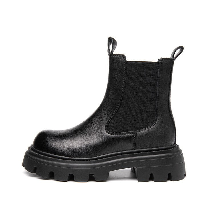 Height increasing short boots with plush chimney single boots