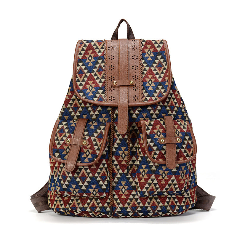 Sansarya New Hollow Out PU Leather Bohemian Vintage Women Backpack Teenage Gilrs School Female Ladies Drawstring Bag Rucksack