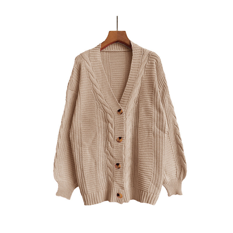 Chic Lantern Sleeve Knit Cardigan for WomenLoose Fit, V-Neck, Sexy Sweater Coat