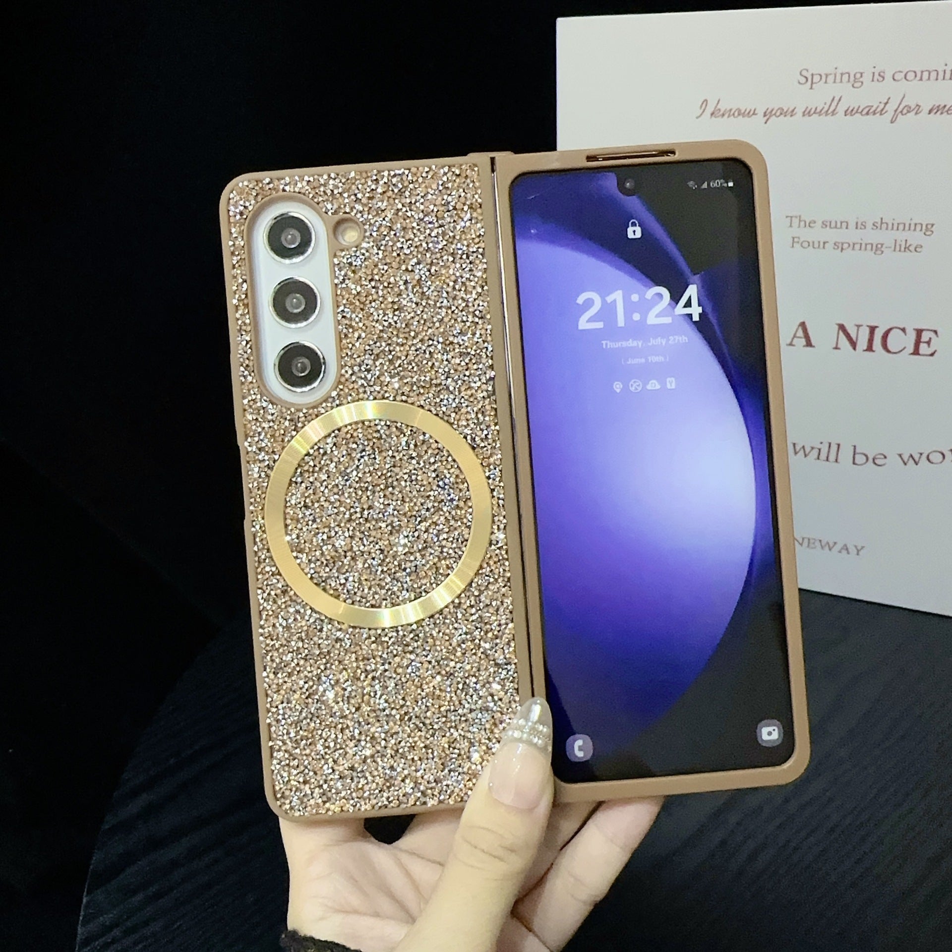 Suitable for Samsung Z Fold 6 Phone Case, Foldable Screen Z Fold 5/W24 Protective Cover, Magnetic Glitter Z Fold 3/4 Case