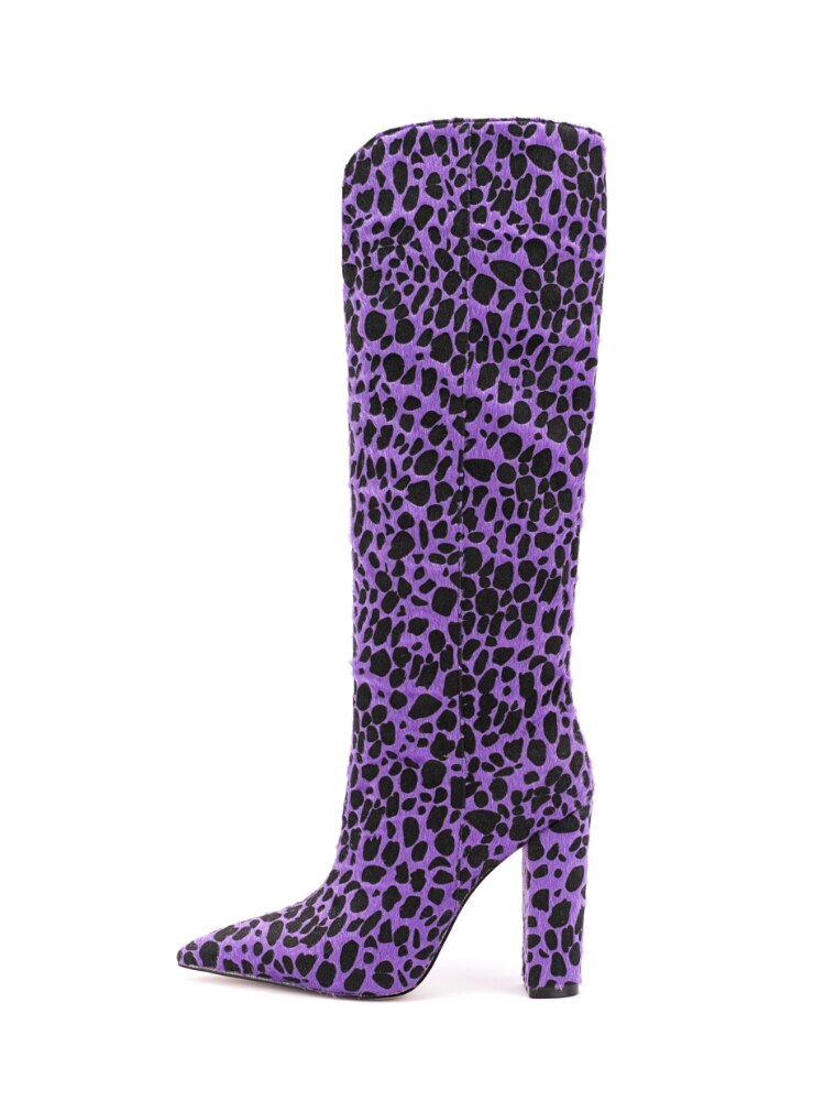 Zebra Pattern Knee High Boots Women Imitation Horse Hair Suede Boots 11 Cm Round Heel Boots Spring Autumn New Arrival High Boots