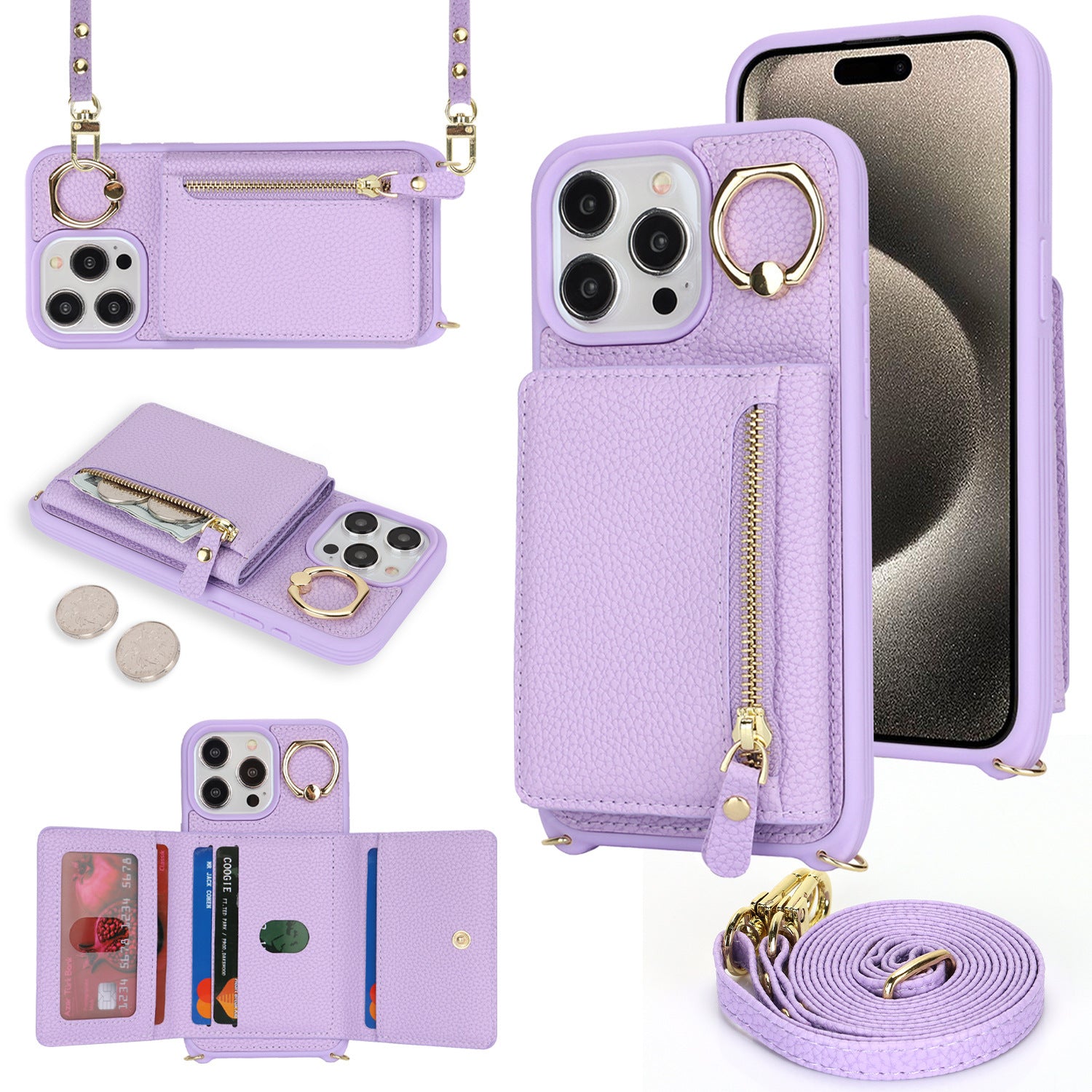 Suitable for iPhone 17 phone case 14 Pro multifunctional zipper coin purse diagonal cross protective case