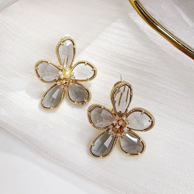 Fashion Crystal Flowers Stud Earrings for Women Trendy Europe Korean Exaggerated Personality Jewelry