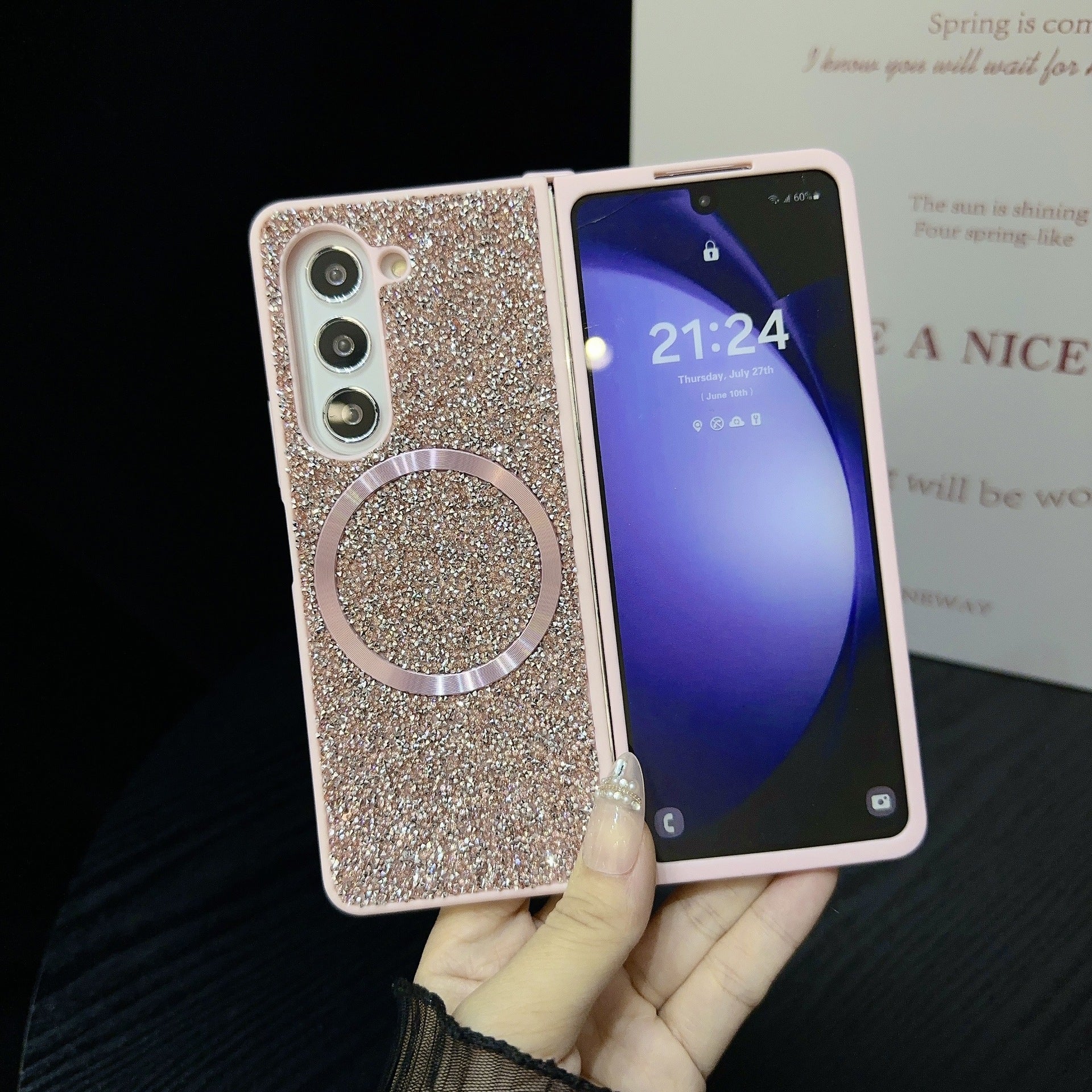 Suitable for Samsung Z Fold 6 Phone Case, Foldable Screen Z Fold 5/W24 Protective Cover, Magnetic Glitter Z Fold 3/4 Case