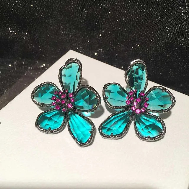 Fashion Crystal Flowers Stud Earrings for Women Trendy Europe Korean Exaggerated Personality Jewelry