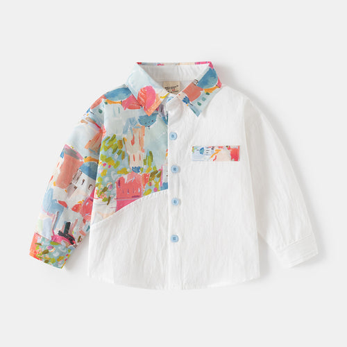 Children's Shirt Boy Casual Top Girl Cartoon Painted Top for Kids