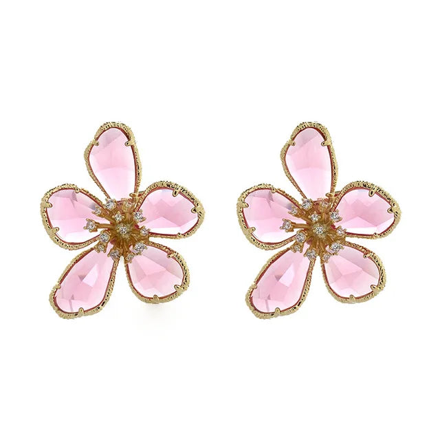 Fashion Crystal Flowers Stud Earrings for Women Trendy Europe Korean Exaggerated Personality Jewelry