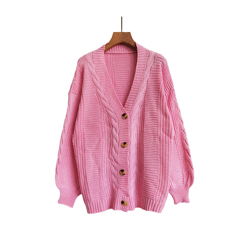 Chic Lantern Sleeve Knit Cardigan for WomenLoose Fit, V-Neck, Sexy Sweater Coat