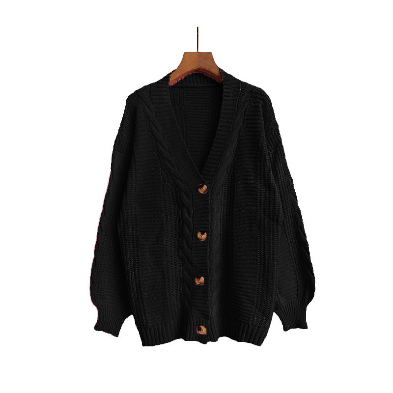 Chic Lantern Sleeve Knit Cardigan for WomenLoose Fit, V-Neck, Sexy Sweater Coat