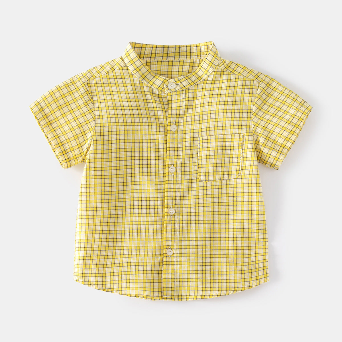 Soft Comfortable Moisture-Wicking Checkered Stand-Up Collar Short Sleeve Outdoor Casual Style Boys Shirt