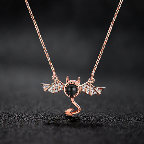 100 languages I love you, projection necklace, female demon, niche European and American design, collarbone chain jewelry