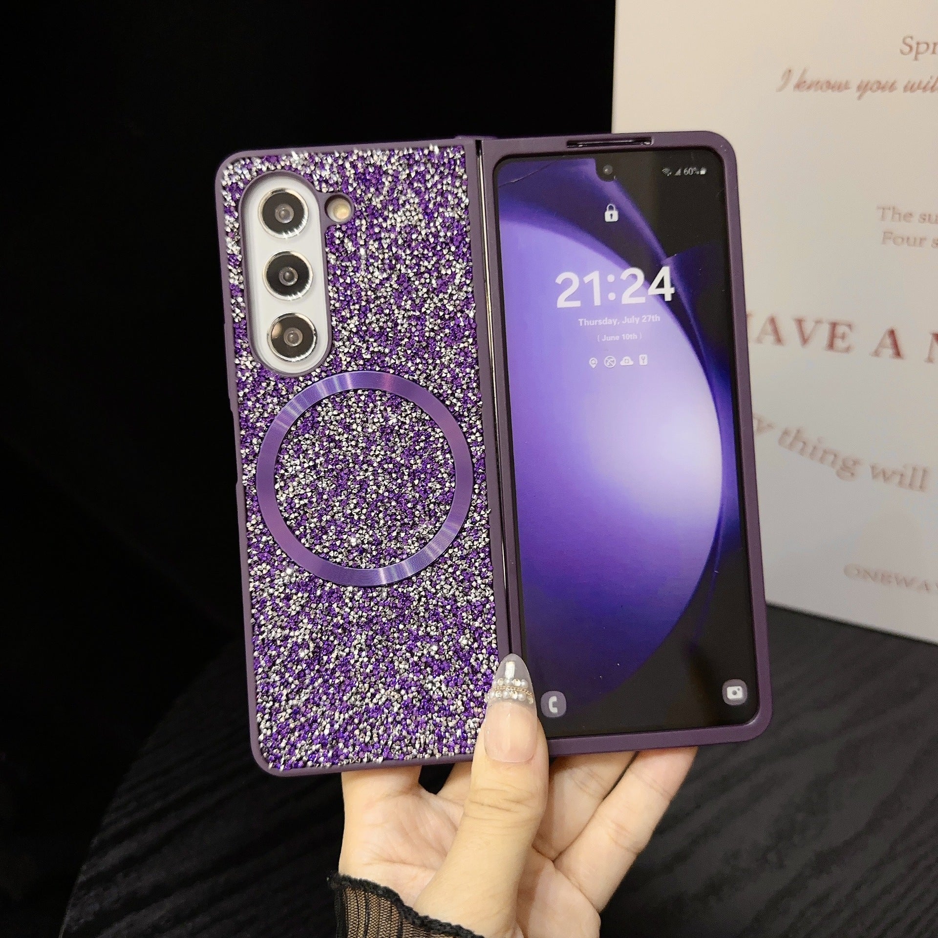 Suitable for Samsung Z Fold 6 Phone Case, Foldable Screen Z Fold 5/W24 Protective Cover, Magnetic Glitter Z Fold 3/4 Case