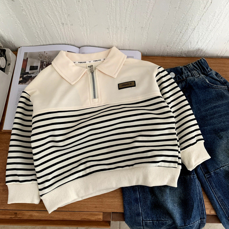Children's striped top with lapel for children