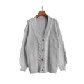 Chic Lantern Sleeve Knit Cardigan for WomenLoose Fit, V-Neck, Sexy Sweater Coat