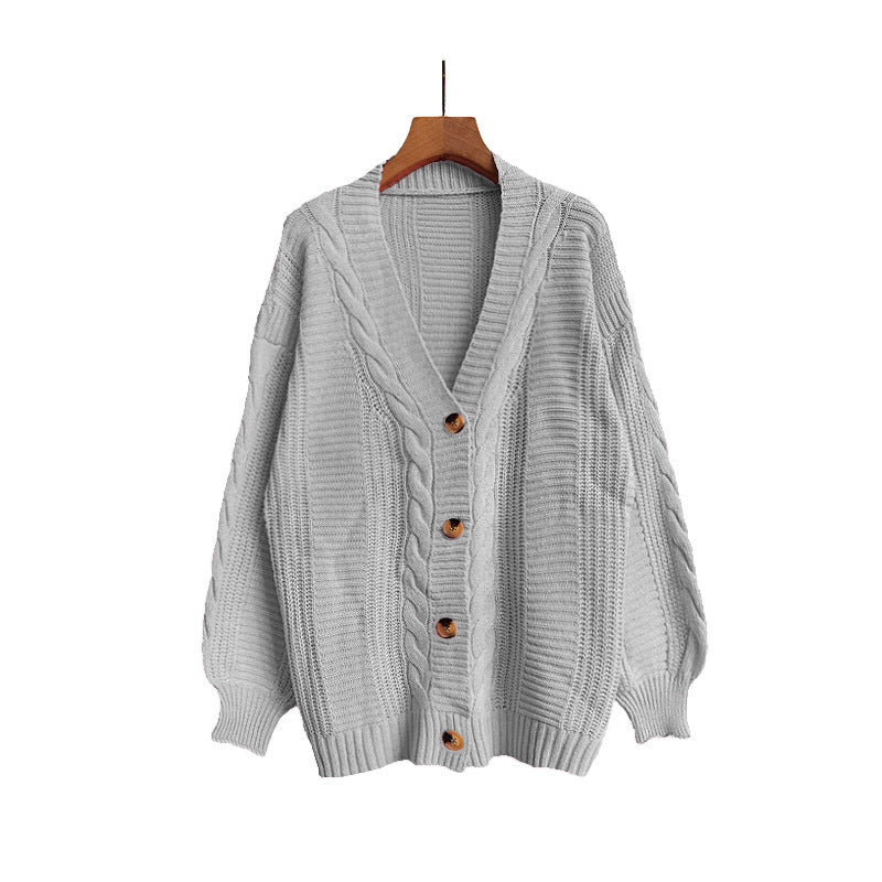 Chic Lantern Sleeve Knit Cardigan for WomenLoose Fit, V-Neck, Sexy Sweater Coat