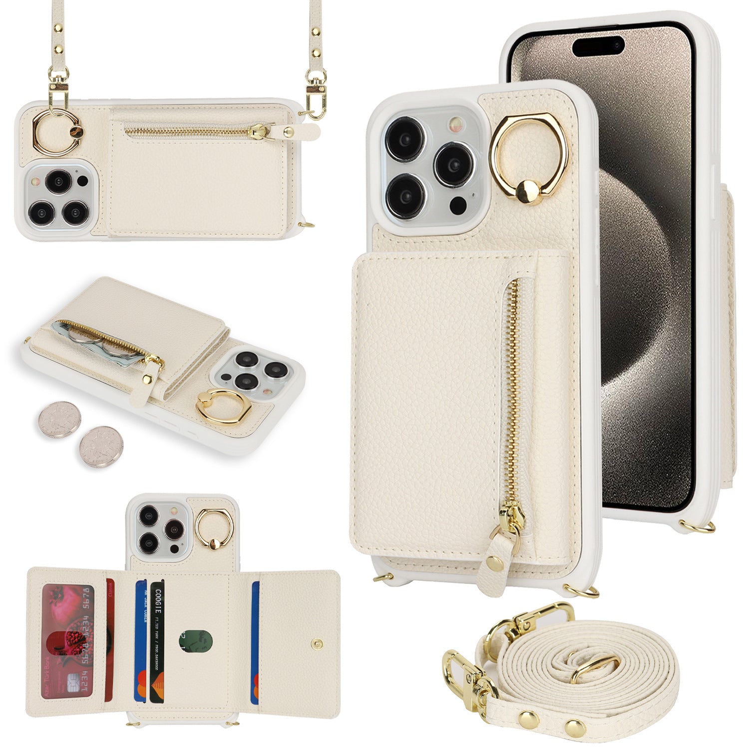 Suitable for iPhone 17 phone case 14 Pro multifunctional zipper coin purse diagonal cross protective case