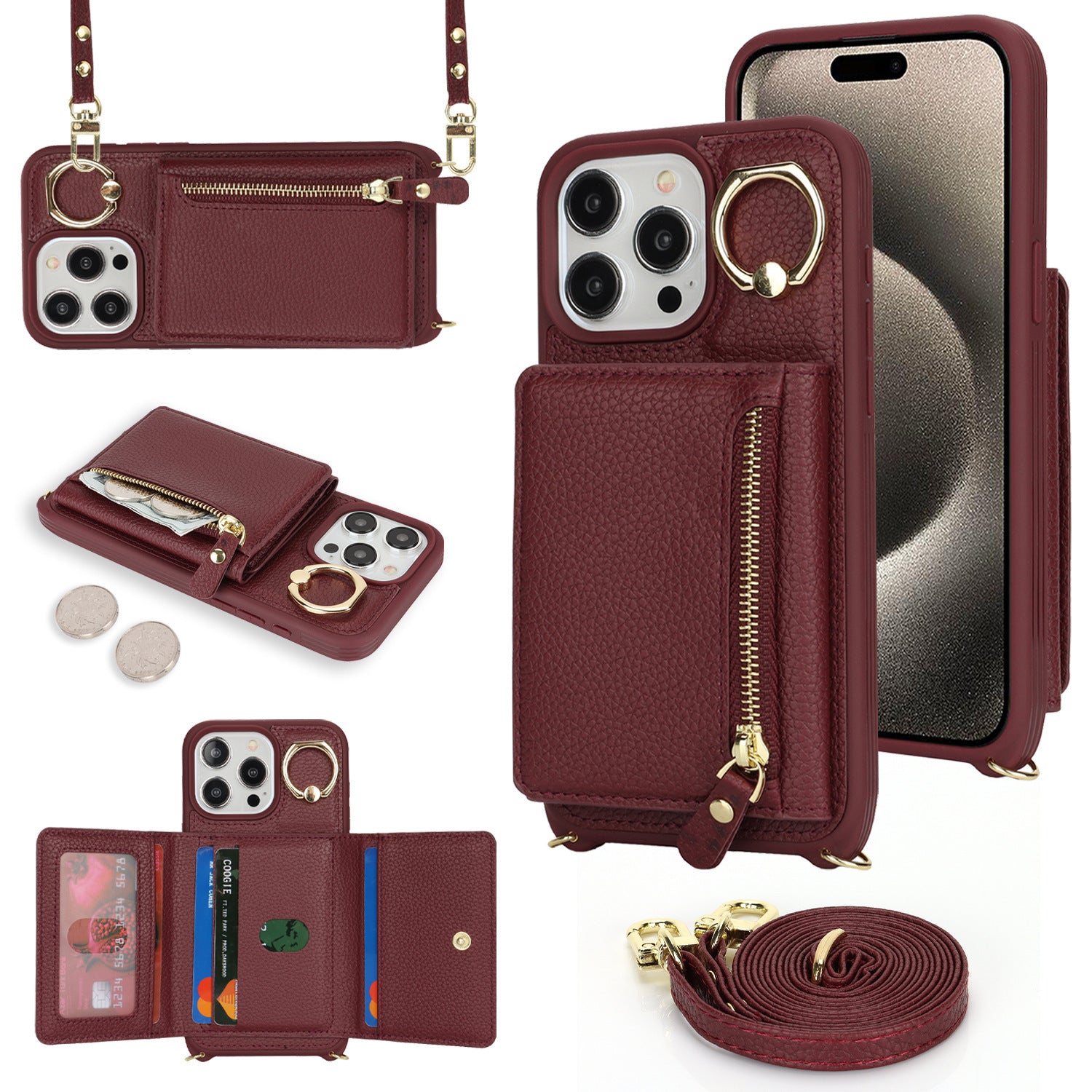 Suitable for iPhone 17 phone case 14 Pro multifunctional zipper coin purse diagonal cross protective case
