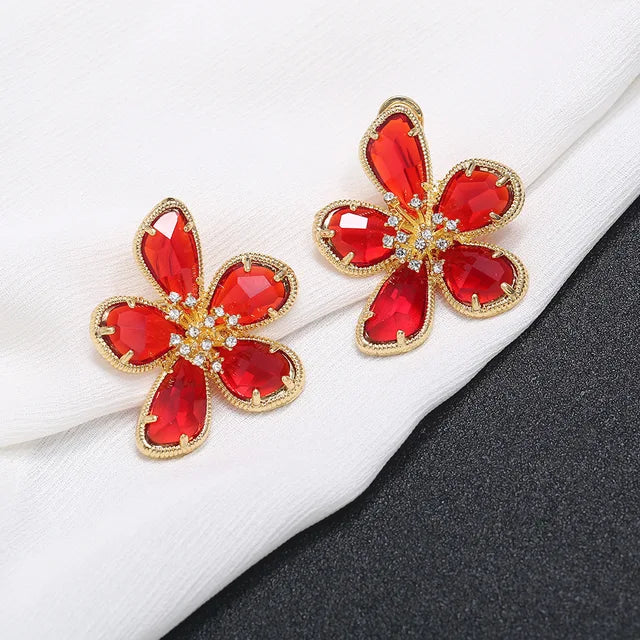 Fashion Crystal Flowers Stud Earrings for Women Trendy Europe Korean Exaggerated Personality Jewelry