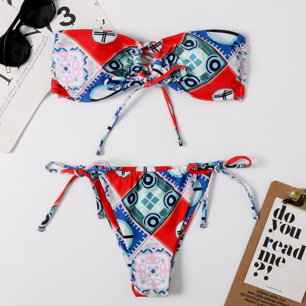 Split triangle bikini swimsuit