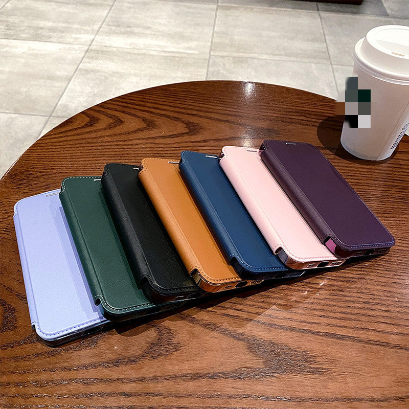 Suitable for iPhone 16 gold shield electroplated magnetic flip cover leather case Apple 15 all inclusive lens 14 protective case
