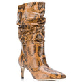 Women Fold Over Boots Pointed Toe Handmade Female Fashion Mid-Calf Boots Snake Microfiber High Boots Party Shoes