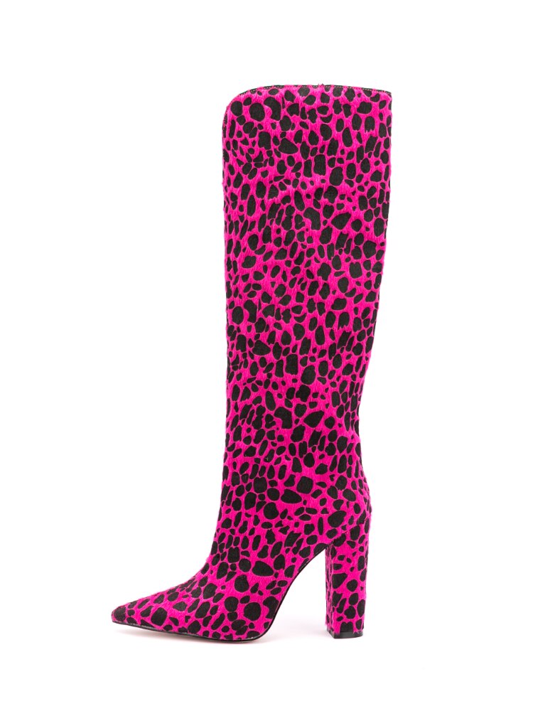 Zebra Pattern Knee High Boots Women Imitation Horse Hair Suede Boots 11 Cm Round Heel Boots Spring Autumn New Arrival High Boots