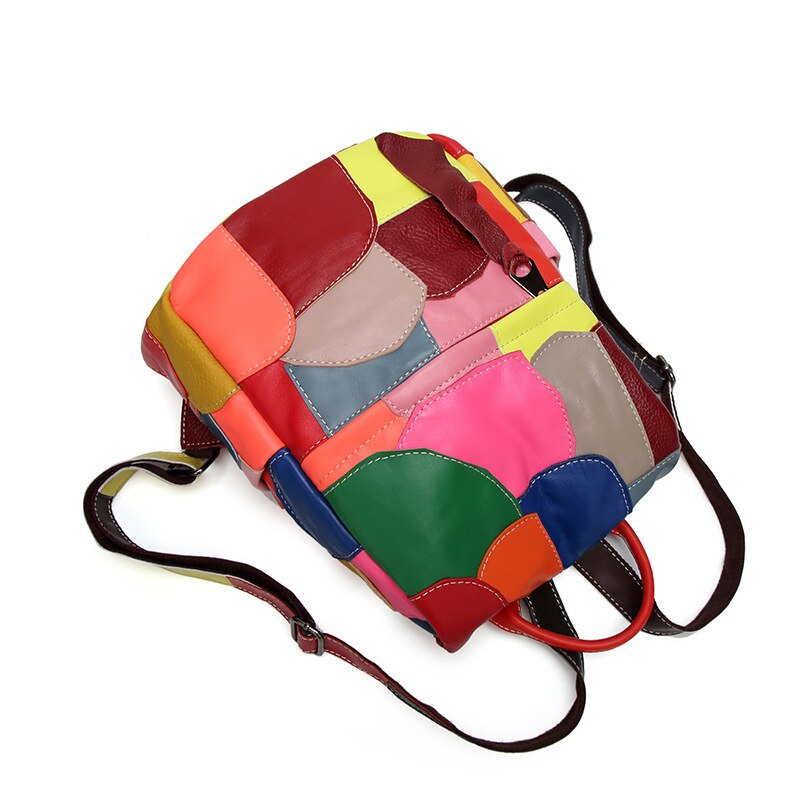 New Leather Shoulder Bag Women's Large Capacity Cowhide Travel Bag Splice Handbag Fashion Color Contrast Bag