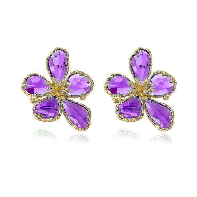 Fashion Crystal Flowers Stud Earrings for Women Trendy Europe Korean Exaggerated Personality Jewelry