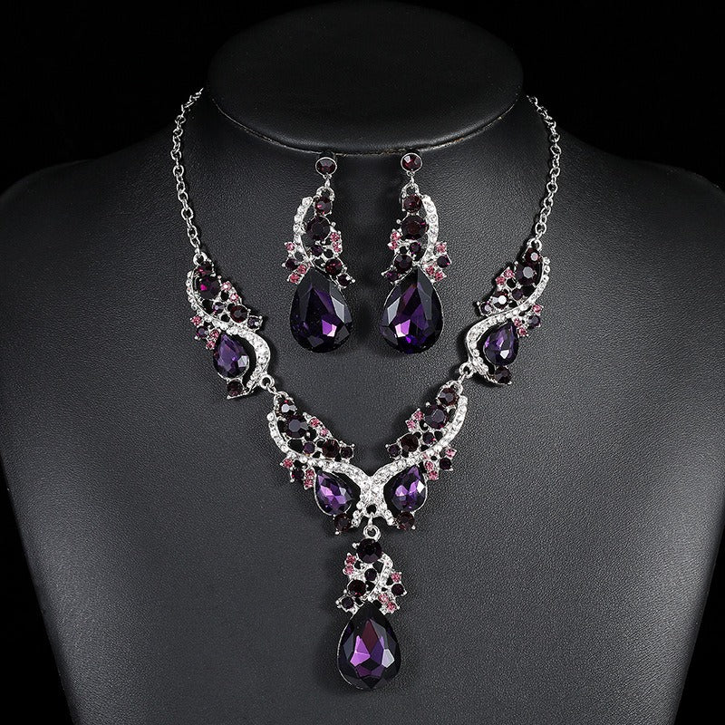 New Exaggerated Style Necklace Earrings Two Piece Set Vintage Alloy Electroplating