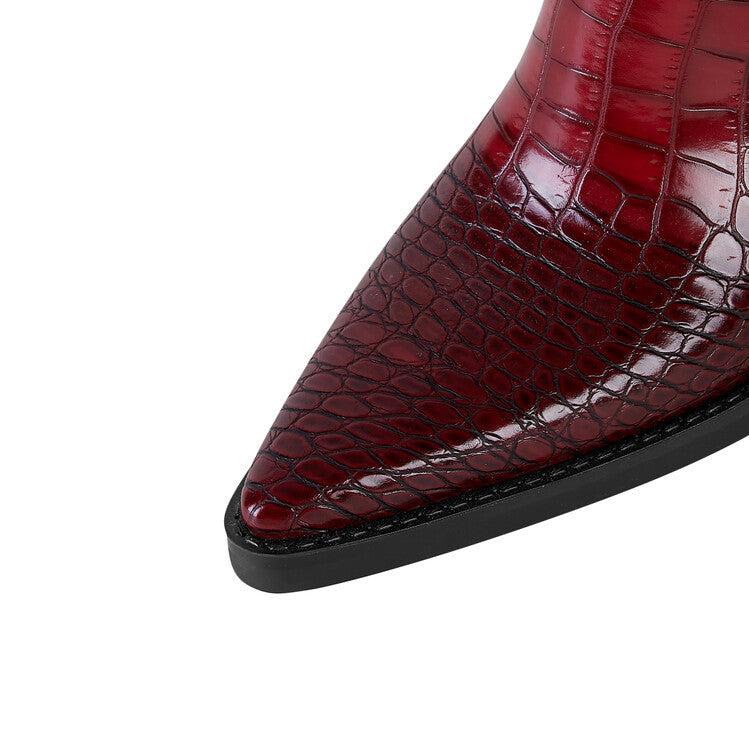 Pump Heel Pointed Toe Plaid Long Boots Women Wine Red Dark Brown Adult Order