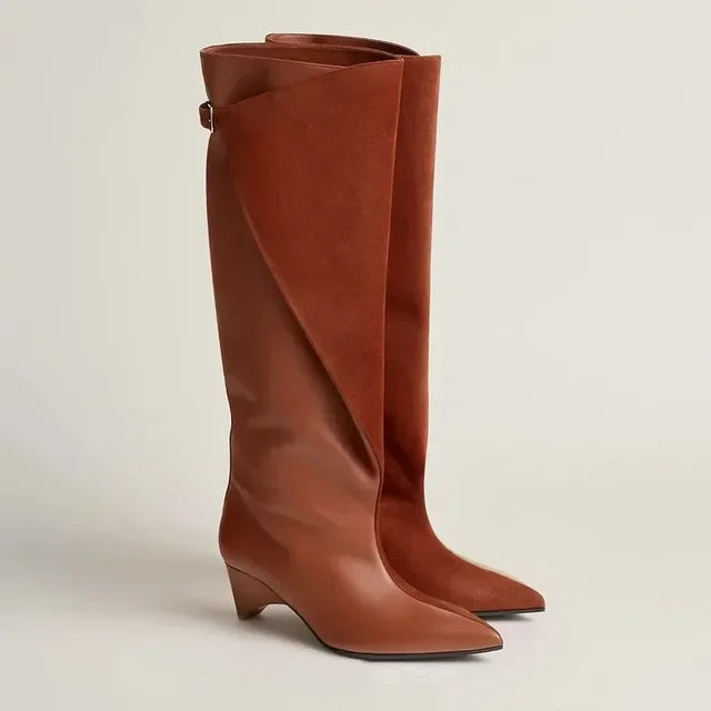 Autumn and Winter Women's Fashionable Knee High Boots, Pointed and Thick High-heeled Knight Boots 34-43 Mid Length Boots
