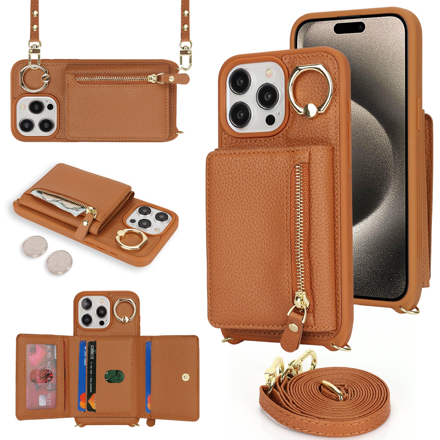 Suitable for iPhone 17 phone case 14 Pro multifunctional zipper coin purse diagonal cross protective case