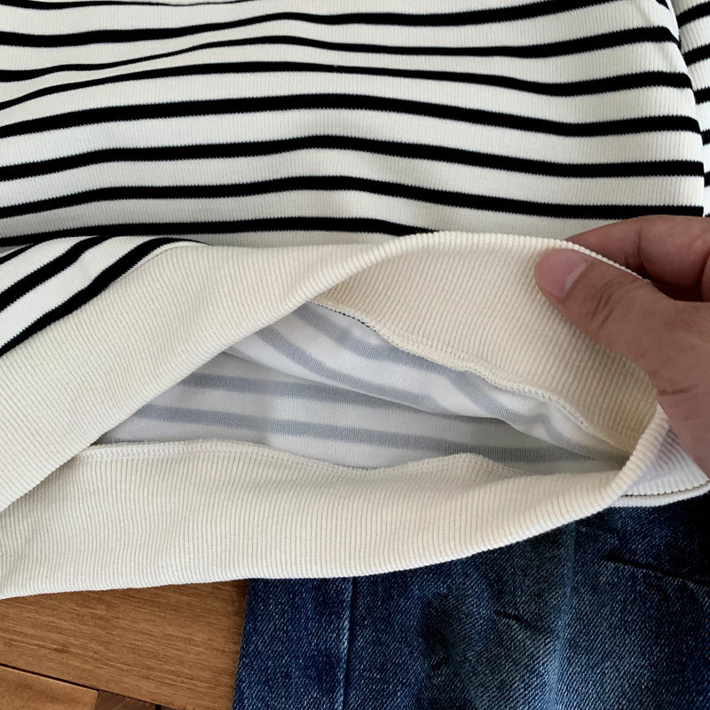 Children's striped top with lapel for children