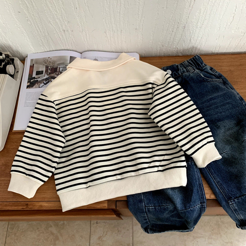 Children's striped top with lapel for children