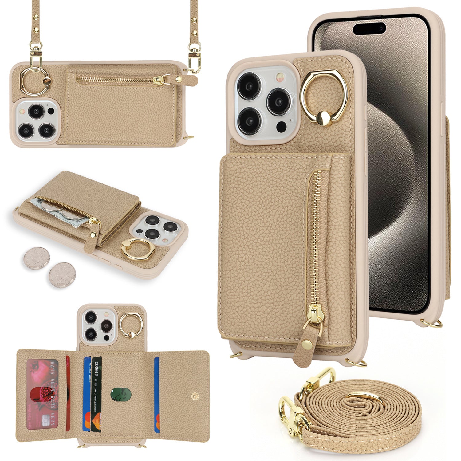 Suitable for iPhone 17 phone case 14 Pro multifunctional zipper coin purse diagonal cross protective case
