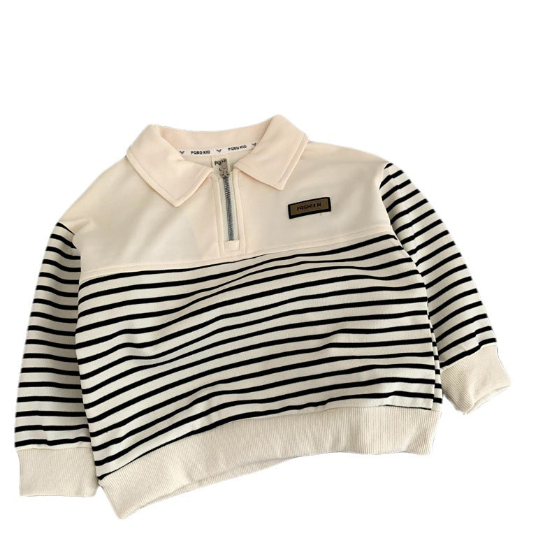Children's striped top with lapel for children