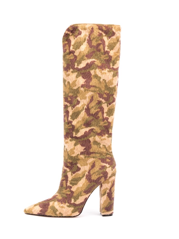 Zebra Pattern Knee High Boots Women Imitation Horse Hair Suede Boots 11 Cm Round Heel Boots Spring Autumn New Arrival High Boots