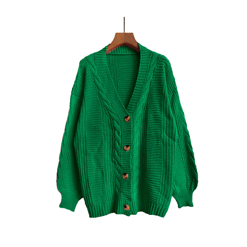Chic Lantern Sleeve Knit Cardigan for WomenLoose Fit, V-Neck, Sexy Sweater Coat