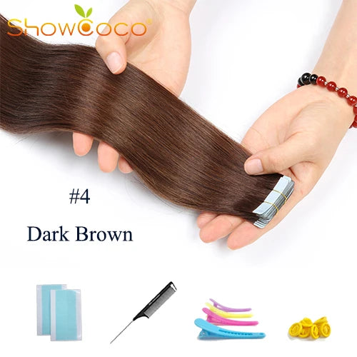 Tape In Hair Extensions 100% Human Hair 12"-24" Adhesive Replaceable Seamless Skin Weft Tape 20/40pcs Straight Hair For Women