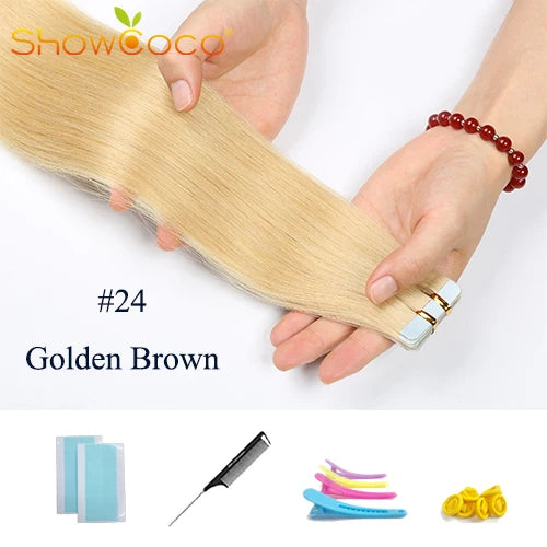 Tape In Hair Extensions 100% Human Hair 12"-24" Adhesive Replaceable Seamless Skin Weft Tape 20/40pcs Straight Hair For Women