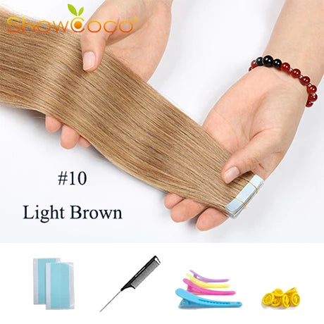 Tape In Hair Extensions 100% Human Hair 12"-24" Adhesive Replaceable Seamless Skin Weft Tape 20/40pcs Straight Hair For Women