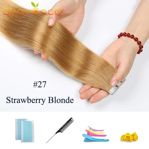 Tape In Hair Extensions 100% Human Hair 12"-24" Adhesive Replaceable Seamless Skin Weft Tape 20/40pcs Straight Hair For Women