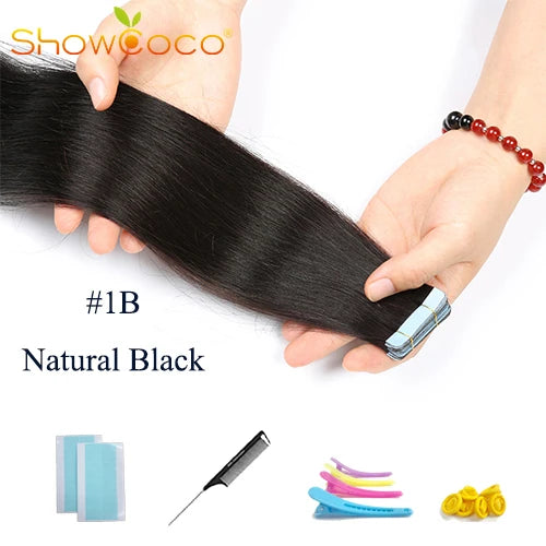 Tape In Hair Extensions 100% Human Hair 12"-24" Adhesive Replaceable Seamless Skin Weft Tape 20/40pcs Straight Hair For Women