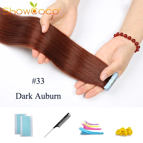 Tape In Hair Extensions 100% Human Hair 12"-24" Adhesive Replaceable Seamless Skin Weft Tape 20/40pcs Straight Hair For Women