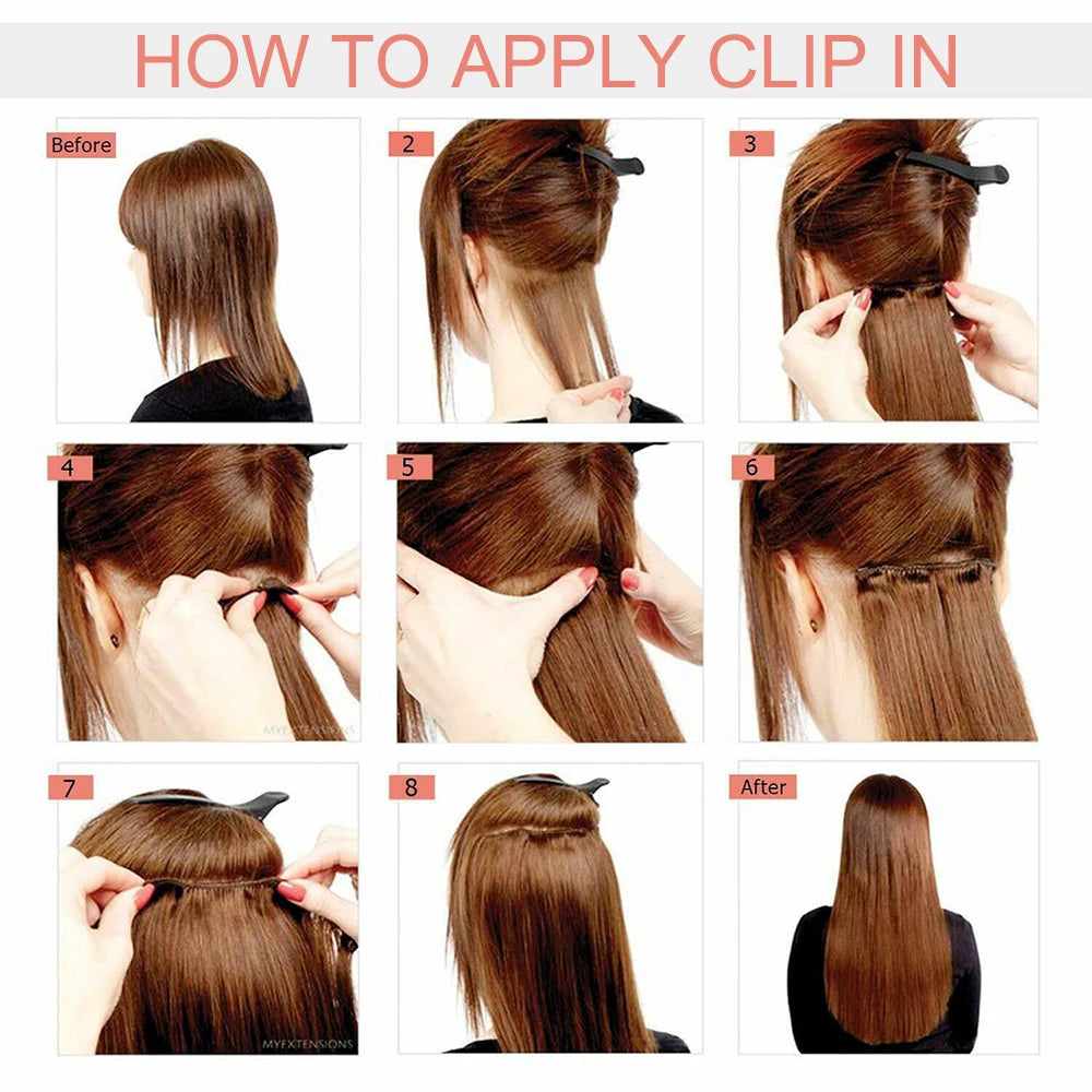 AZQUEEN Long Straight 16 Clip In Synthetic Hair Extensions 7Pcs/Set Natural Blonde Heat Resistant Hairpieces For Women
