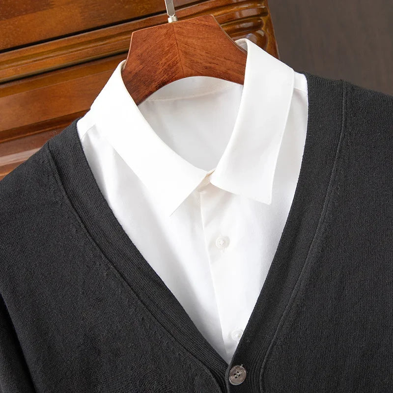 Sweater Cardigan Business Casual Classic V-neck Solid Color