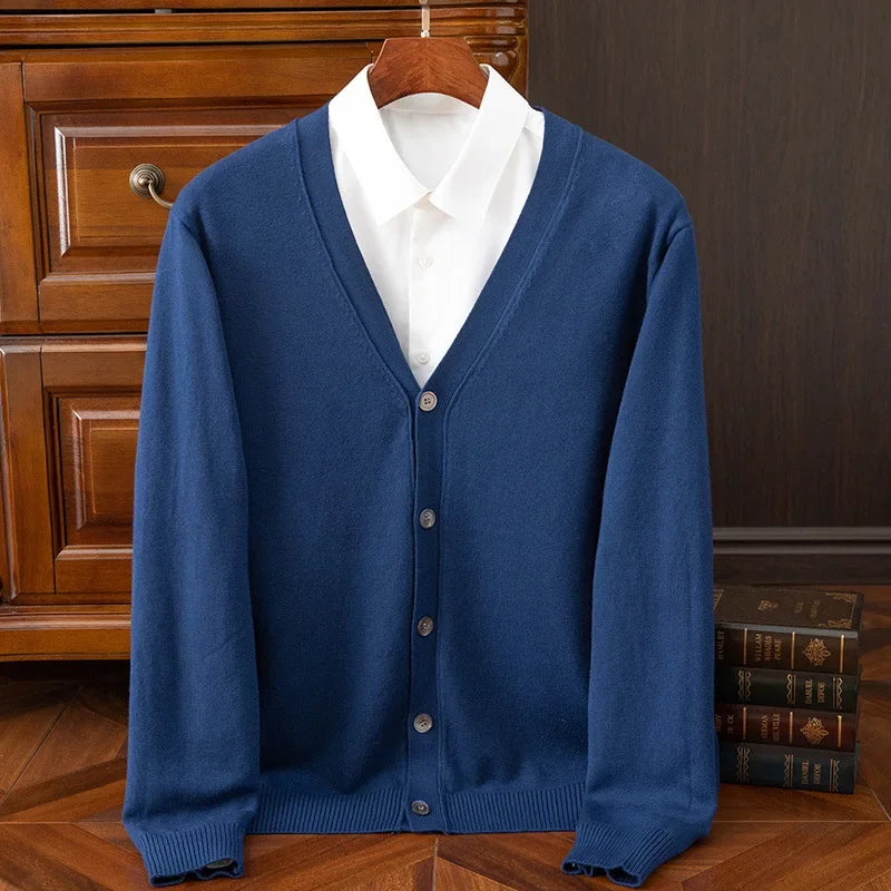 Sweater Cardigan Business Casual Classic V-neck Solid Color