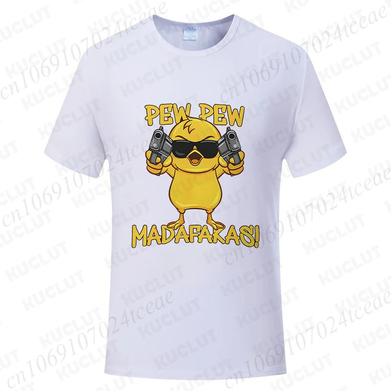 Pew Pew Madafakas Men's T-shirts Cute Chick Funny Graphic Tops Summer Short Sleeve Tees Trendy Streetwear Male Oversized Clothes